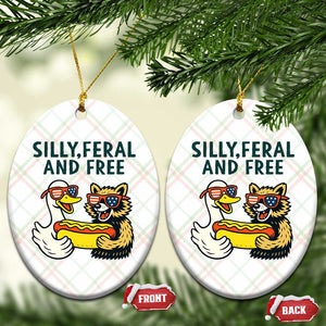 Silly Feral and Free Ceramic Ornament Funny Goose and Raccoon 4th of July Patriotic TS02 Print Your Wear