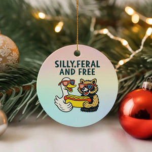 Silly Feral and Free Ceramic Ornament Funny Goose and Raccoon 4th of July Patriotic TS02 1pc Pastel Print Your Wear