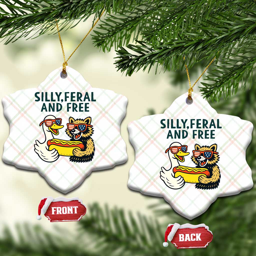 Silly Feral and Free Ceramic Ornament Funny Goose and Raccoon 4th of July Patriotic TS02 Print Your Wear