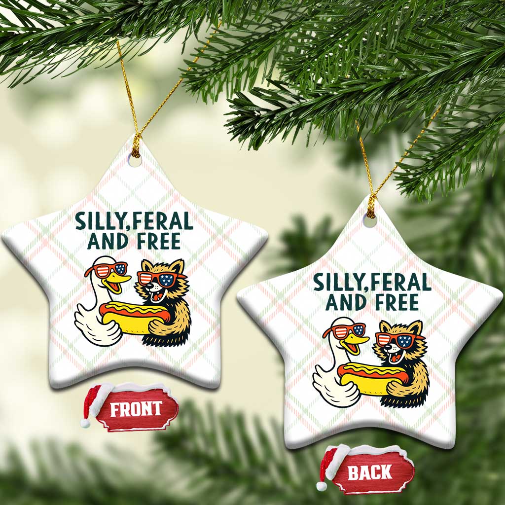 Silly Feral and Free Ceramic Ornament Funny Goose and Raccoon 4th of July Patriotic TS02 Print Your Wear
