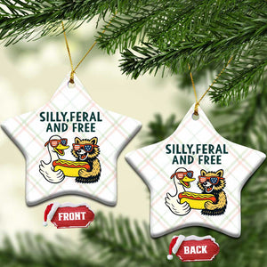 Silly Feral and Free Ceramic Ornament Funny Goose and Raccoon 4th of July Patriotic TS02 Print Your Wear