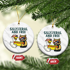 Silly Feral and Free Ceramic Ornament Funny Goose and Raccoon 4th of July Patriotic TS02 1pc White Marble Print Your Wear
