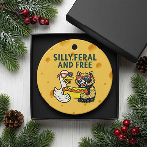 Silly Feral and Free Ceramic Ornament Funny Goose and Raccoon 4th of July Patriotic TS02 1pc Yellow Cheese Print Your Wear