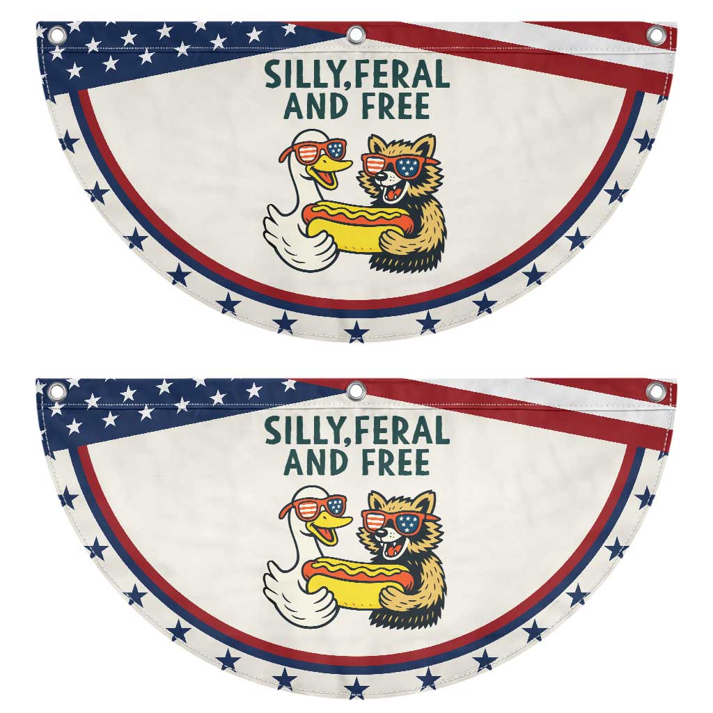 Silly Feral and Free Patriotic Fan Flag Funny Goose and Raccoon 4th of July