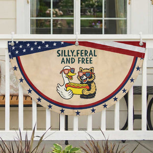 Silly Feral and Free Patriotic Fan Flag Funny Goose and Raccoon 4th of July