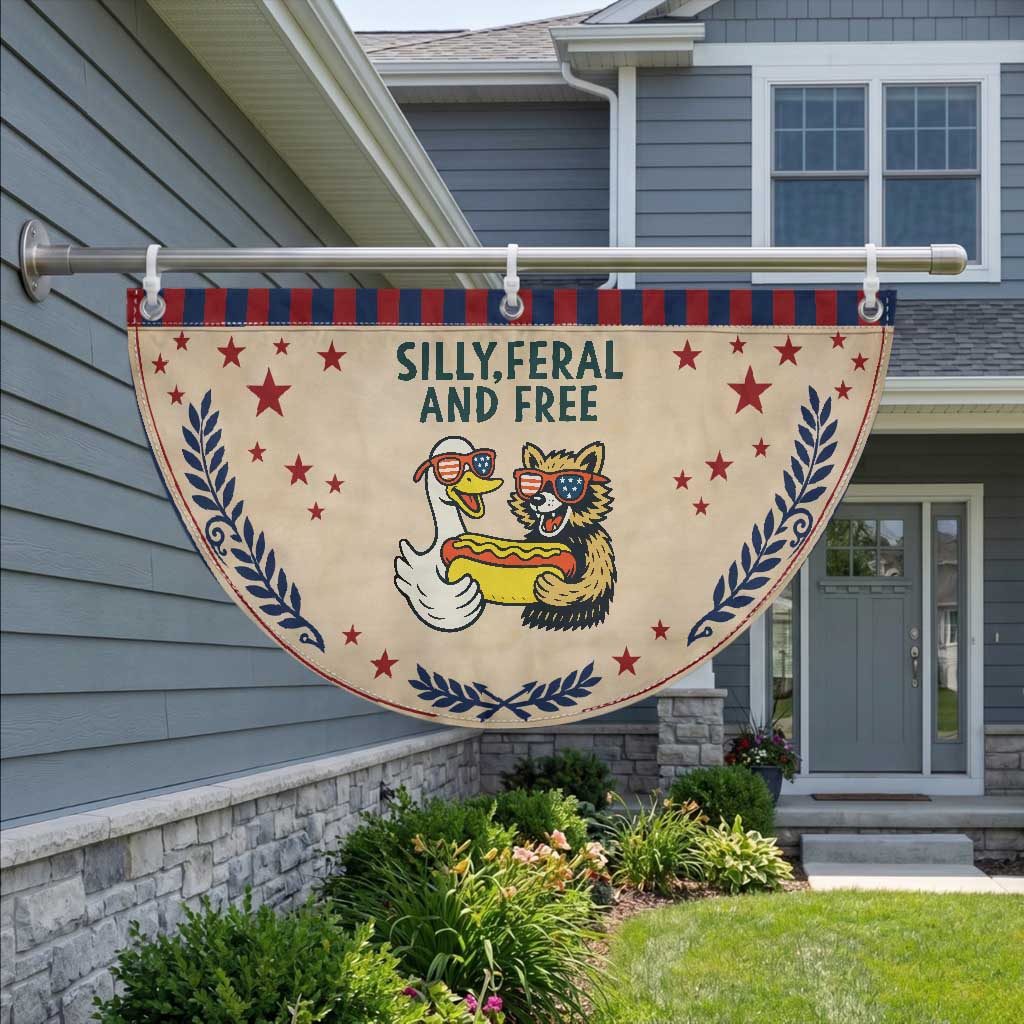 Silly Feral and Free Patriotic Fan Flag Funny Goose and Raccoon 4th of July