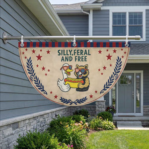 Silly Feral and Free Patriotic Fan Flag Funny Goose and Raccoon 4th of July