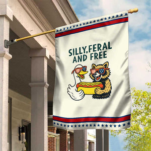 Silly Feral and Free Garden Flag Funny Goose and Raccoon 4th of July Patriotic TS02 Modern Beige Red Print Your Wear