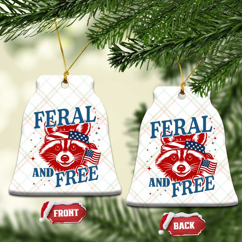 Funny Feral and Free Raccoon Ceramic Ornament Patriotic Bandana Animal 4th of July US Flag TS02 Print Your Wear
