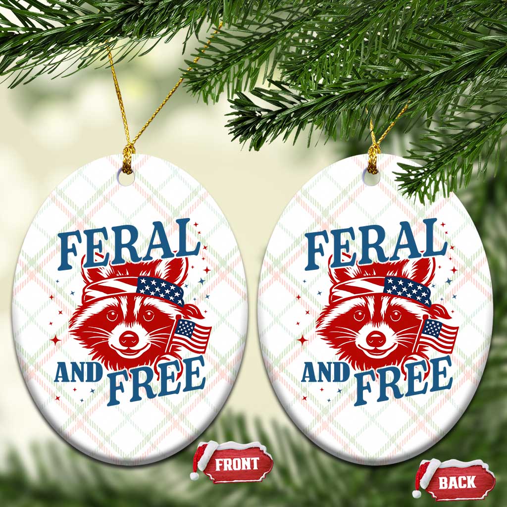 Funny Feral and Free Raccoon Ceramic Ornament Patriotic Bandana Animal 4th of July US Flag TS02 Print Your Wear