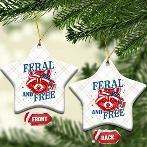 Funny Feral and Free Raccoon Ceramic Ornament Patriotic Bandana Animal 4th of July US Flag TS02 Print Your Wear