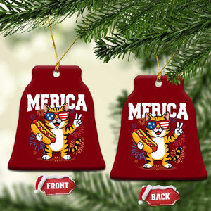 Merica Cat Ceramic Ornament Funny 4th of July Hot Dog and Fireworks Patriotic USA Flag TS02 Print Your Wear