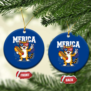 Merica Cat Ceramic Ornament Funny 4th of July Hot Dog and Fireworks Patriotic USA Flag TS02 1pc Blue Print Your Wear