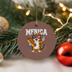 Merica Cat Ceramic Ornament Funny 4th of July Hot Dog and Fireworks Patriotic USA Flag TS02 1pc Mocha Print Your Wear