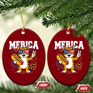 Merica Cat Ceramic Ornament Funny 4th of July Hot Dog and Fireworks Patriotic USA Flag TS02 Print Your Wear
