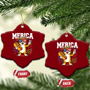 Merica Cat Ceramic Ornament Funny 4th of July Hot Dog and Fireworks Patriotic USA Flag TS02 Print Your Wear