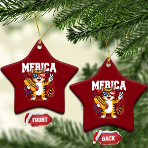 Merica Cat Ceramic Ornament Funny 4th of July Hot Dog and Fireworks Patriotic USA Flag TS02 Print Your Wear