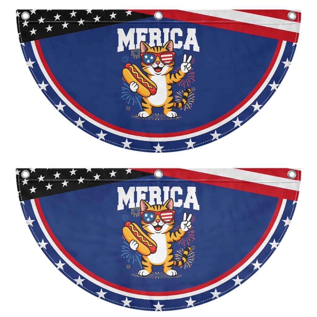 Merica Cat Patriotic Fan Flag Funny 4th of July Hot Dog and Fireworks USA Flag