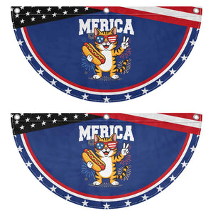 Merica Cat Patriotic Fan Flag Funny 4th of July Hot Dog and Fireworks USA Flag
