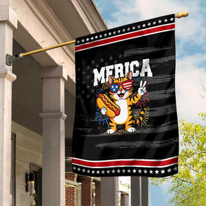 Merica Cat Garden Flag Funny 4th of July Hot Dog and Fireworks Patriotic USA Flag TS02 Distressed Black Red Print Your Wear
