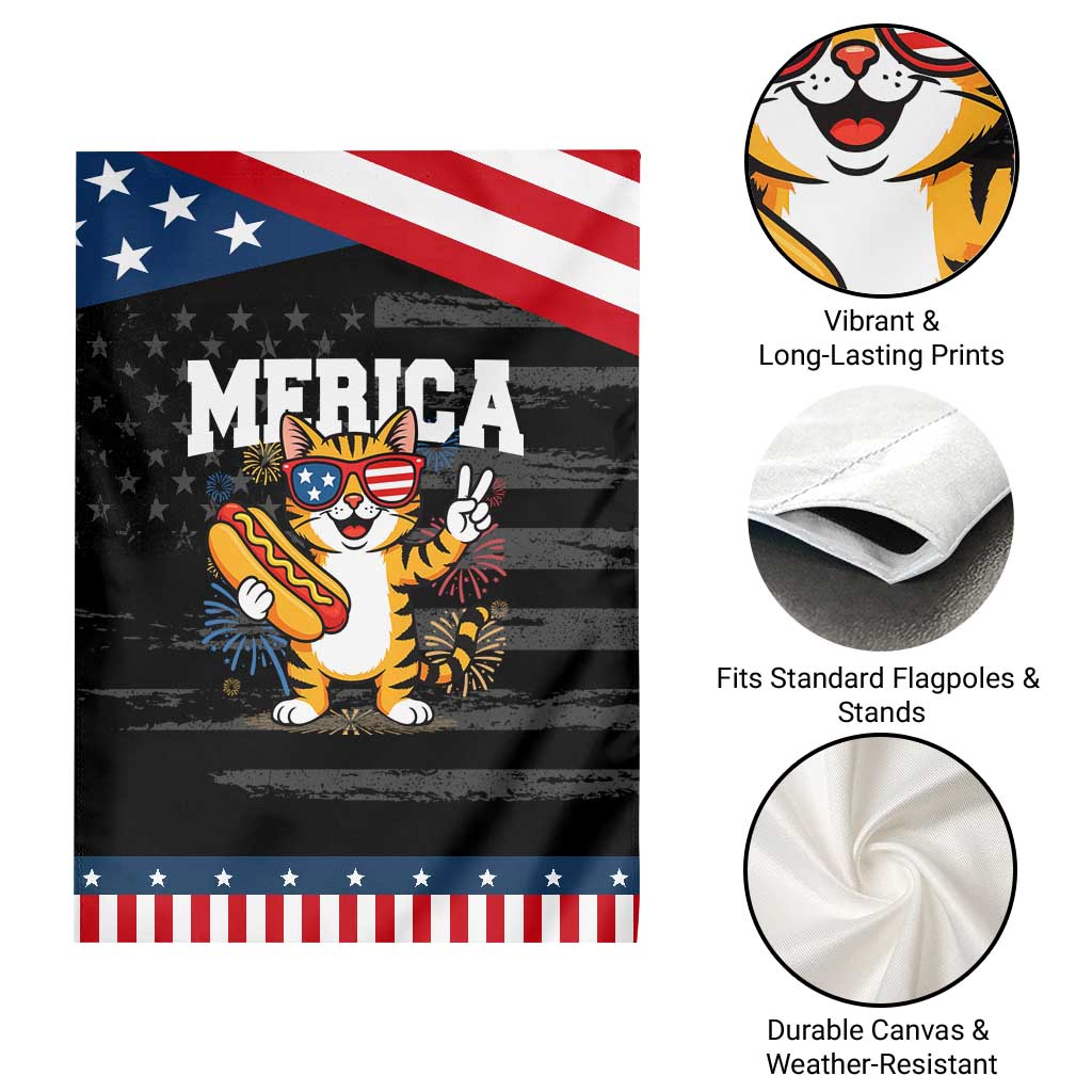 Merica Cat Garden Flag Funny 4th of July Hot Dog and Fireworks Patriotic USA Flag TS02 Print Your Wear
