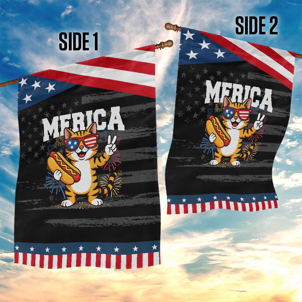 Merica Cat Garden Flag Funny 4th of July Hot Dog and Fireworks Patriotic USA Flag TS02 Print Your Wear