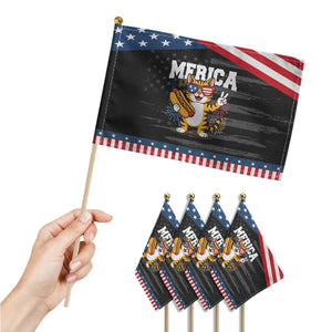 Merica Cat Patriotic Handheld Flag Funny 4th of July Hot Dog and Fireworks Patriotic USA Flag TS02 Print Your Wear