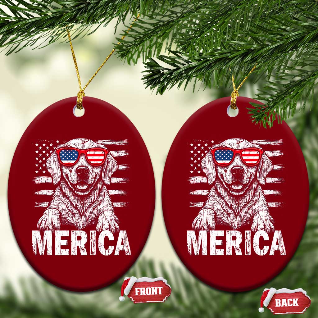 Merica Golden Retriever Ceramic Ornament Patriotic Dog US Flag 4th Of July TS02 Print Your Wear