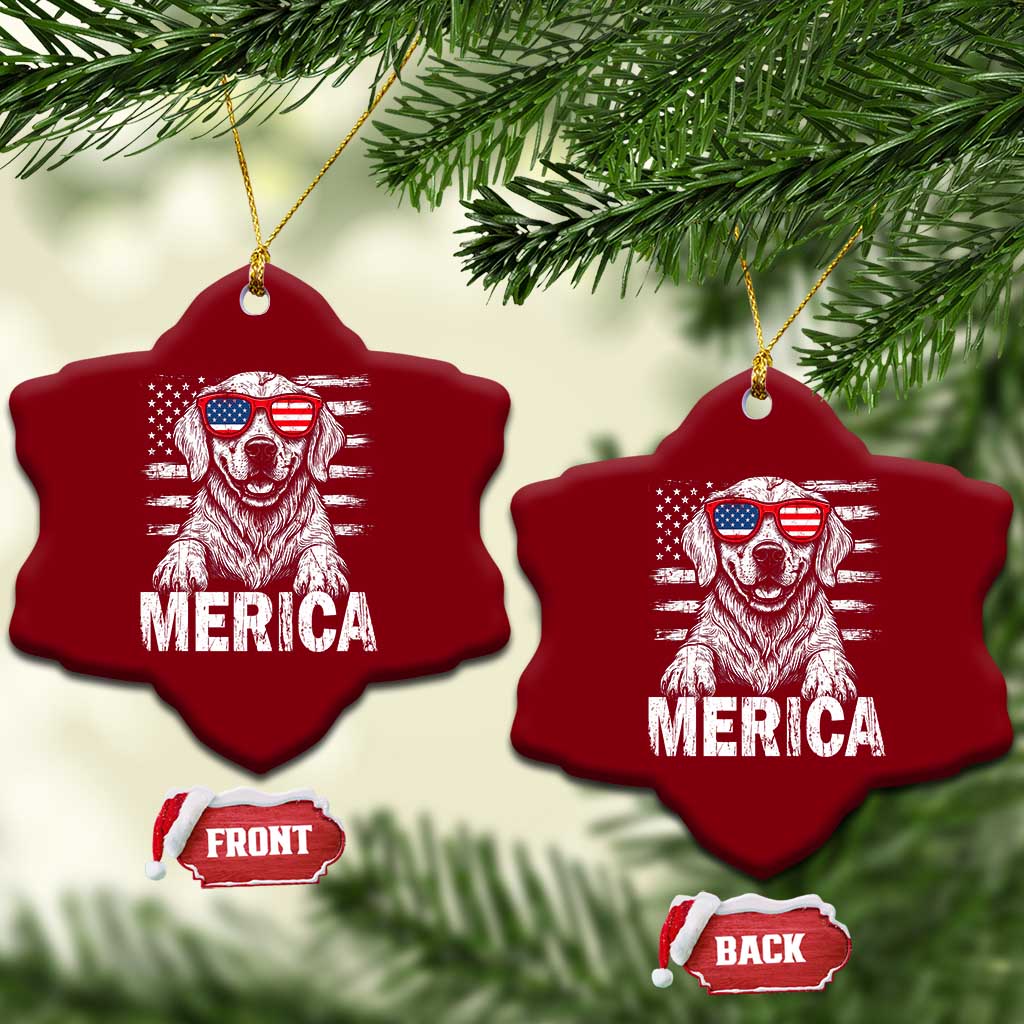 Merica Golden Retriever Ceramic Ornament Patriotic Dog US Flag 4th Of July TS02 Print Your Wear