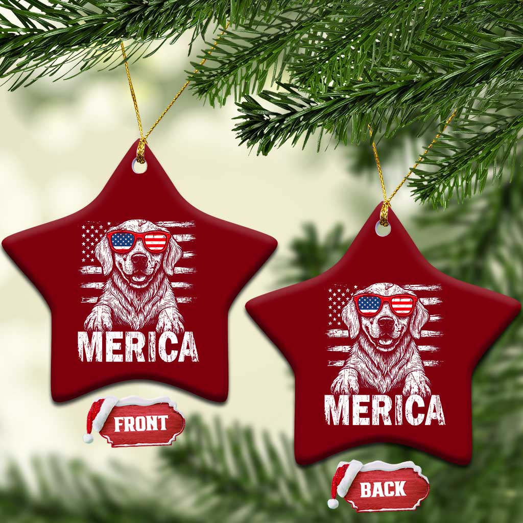 Merica Golden Retriever Ceramic Ornament Patriotic Dog US Flag 4th Of July TS02 Print Your Wear