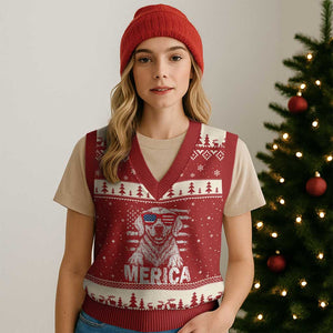 Merica Golden Retriever V-Neck Knit Sweater Vest Patriotic Dog US Flag 4th Of July TS02 Red Beige Print Your Wear
