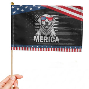 Merica Golden Retriever Patriotic Handheld Flag Patriotic Dog US Flag 4th Of July TS02 Distressed 8.2" × 5.5" Black Blue Print Your Wear