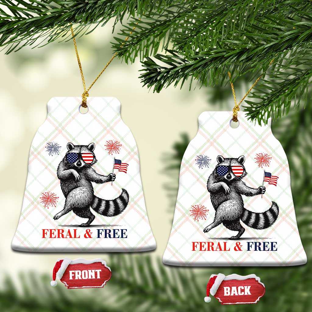 Feral and Free Dancing Raccoon Ceramic Ornament Funny 4th July Patriotic Animal US Flag and Fireworks TS02 Print Your Wear