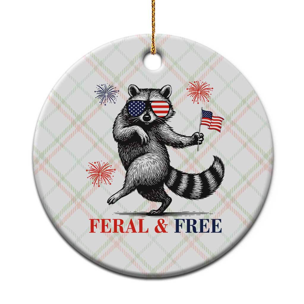 Feral and Free Dancing Raccoon Ceramic Ornament Funny 4th July Patriotic Animal US Flag and Fireworks TS02 1pc Christmas Plaid Print Your Wear