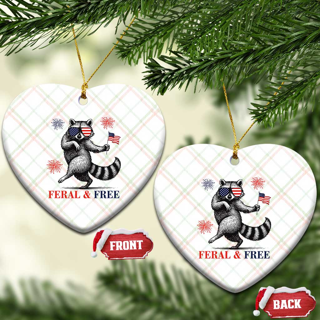 Feral and Free Dancing Raccoon Ceramic Ornament Funny 4th July Patriotic Animal US Flag and Fireworks TS02 Print Your Wear