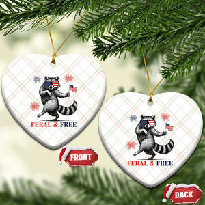 Feral and Free Dancing Raccoon Ceramic Ornament Funny 4th July Patriotic Animal US Flag and Fireworks TS02 Print Your Wear