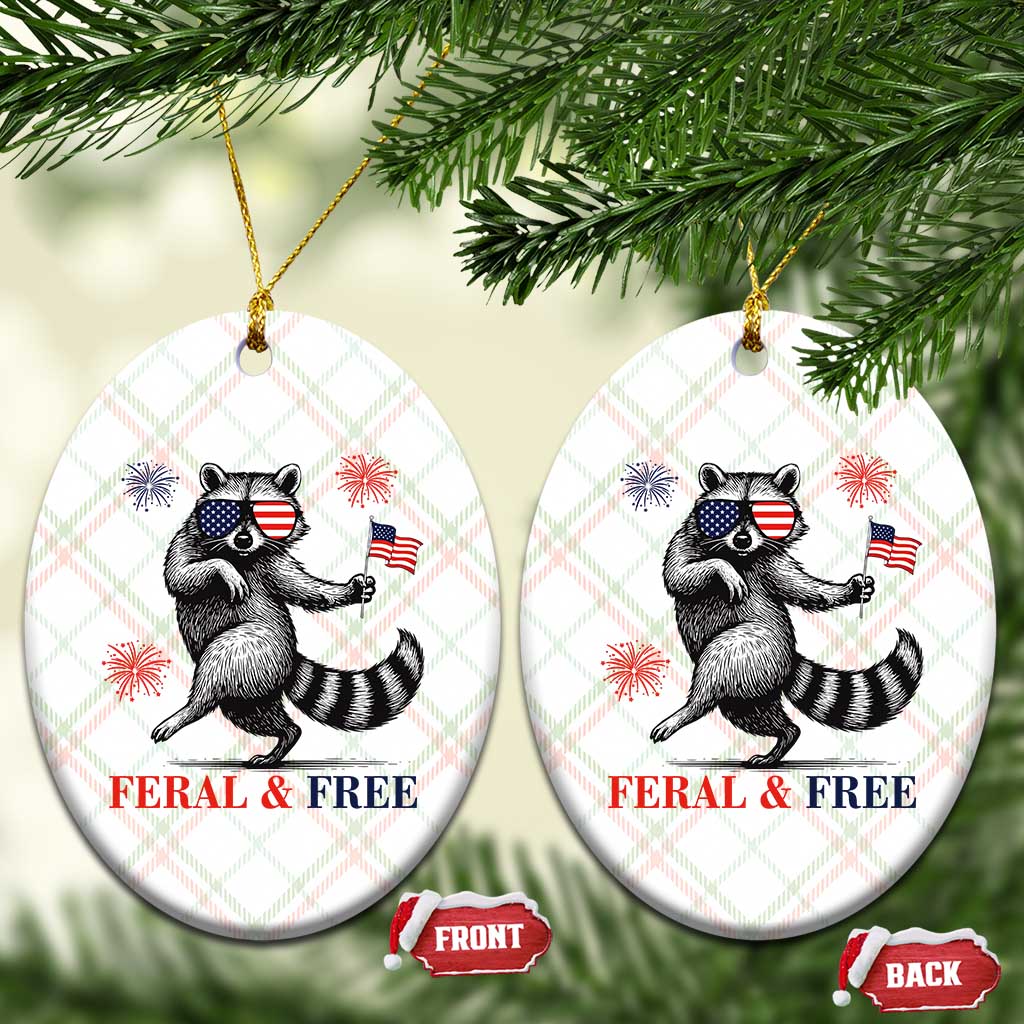 Feral and Free Dancing Raccoon Ceramic Ornament Funny 4th July Patriotic Animal US Flag and Fireworks TS02 Print Your Wear