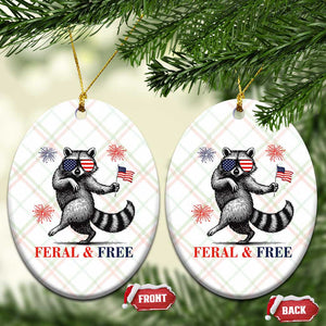 Feral and Free Dancing Raccoon Ceramic Ornament Funny 4th July Patriotic Animal US Flag and Fireworks TS02 Print Your Wear