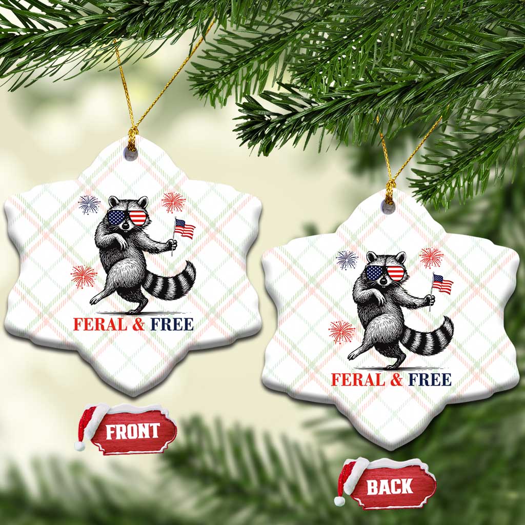 Feral and Free Dancing Raccoon Ceramic Ornament Funny 4th July Patriotic Animal US Flag and Fireworks TS02 Print Your Wear