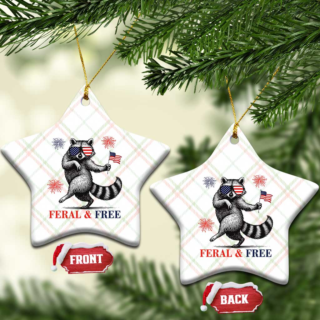 Feral and Free Dancing Raccoon Ceramic Ornament Funny 4th July Patriotic Animal US Flag and Fireworks TS02 Print Your Wear