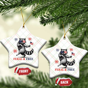 Feral and Free Dancing Raccoon Ceramic Ornament Funny 4th July Patriotic Animal US Flag and Fireworks TS02 Print Your Wear