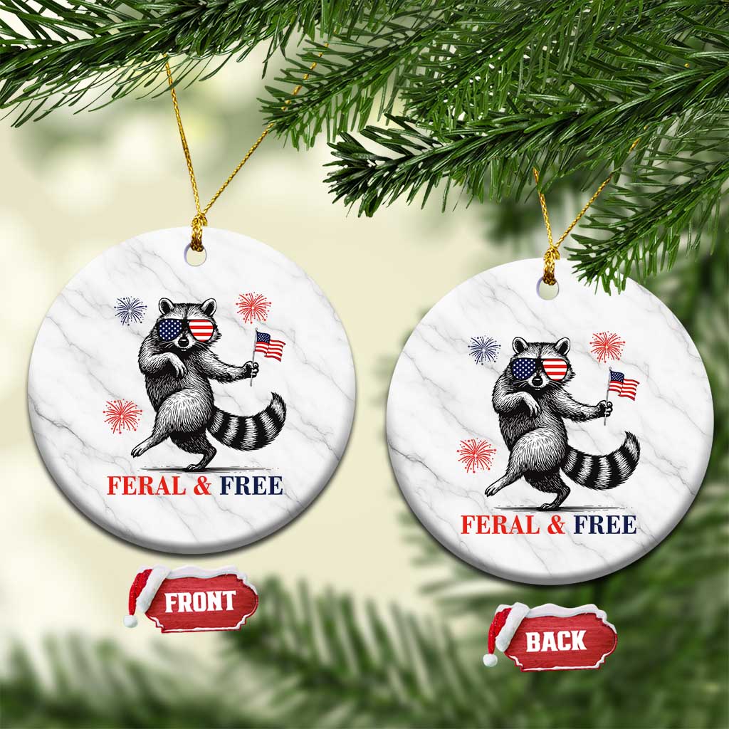 Feral and Free Dancing Raccoon Ceramic Ornament Funny 4th July Patriotic Animal US Flag and Fireworks TS02 1pc White Marble Print Your Wear