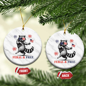 Feral and Free Dancing Raccoon Ceramic Ornament Funny 4th July Patriotic Animal US Flag and Fireworks TS02 1pc White Marble Print Your Wear