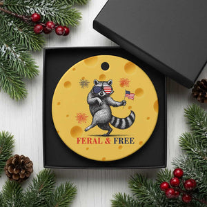 Feral and Free Dancing Raccoon Ceramic Ornament Funny 4th July Patriotic Animal US Flag and Fireworks TS02 1pc Yellow Cheese Print Your Wear