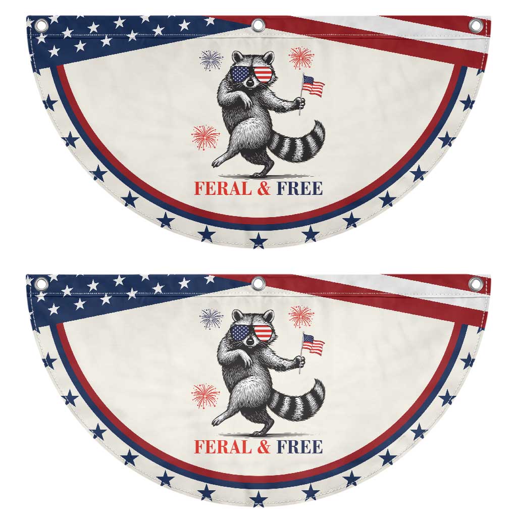 Feral and Free Dancing Raccoon Patriotic Fan Flag Funny 4th July Animal US Flag and Fireworks