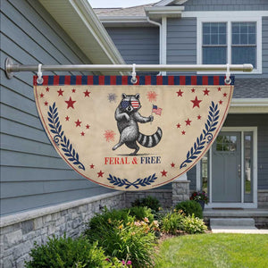 Feral and Free Dancing Raccoon Patriotic Fan Flag Funny 4th July Animal US Flag and Fireworks