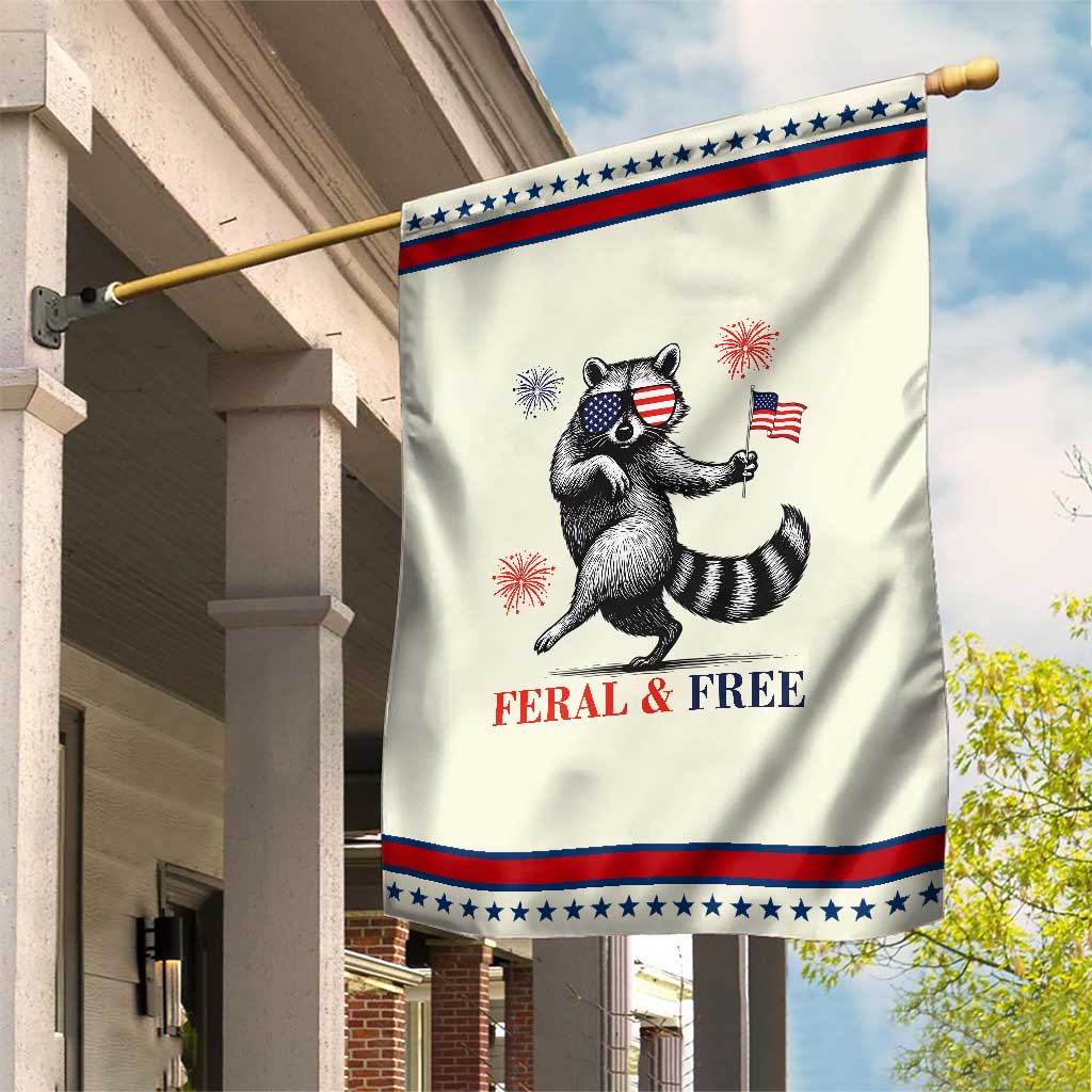 Feral and Free Dancing Raccoon Garden Flag Funny 4th July Patriotic Animal US Flag and Fireworks TS02 Modern Beige Red Print Your Wear