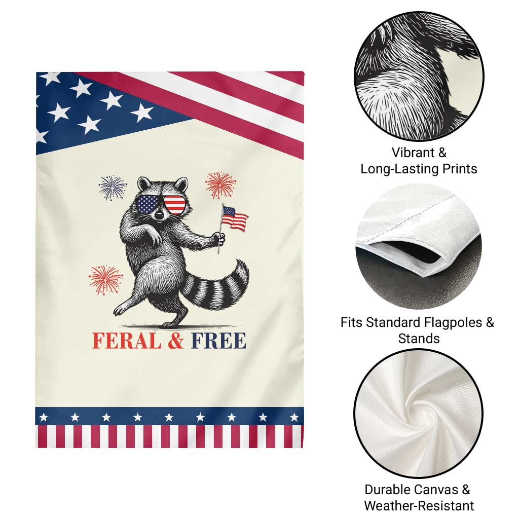 Feral and Free Dancing Raccoon Garden Flag Funny 4th July Patriotic Animal US Flag and Fireworks TS02 Print Your Wear