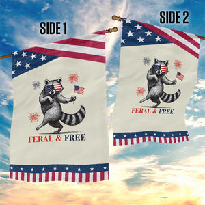 Feral and Free Dancing Raccoon Garden Flag Funny 4th July Patriotic Animal US Flag and Fireworks TS02 Print Your Wear