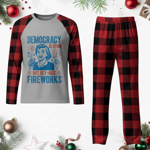 Democracy Is Dying But Hey Nice Fireworks Plaid Pajama Set Funny Retro 4th of July Political Humor TS02 Buffalo Plaid Print Your Wear